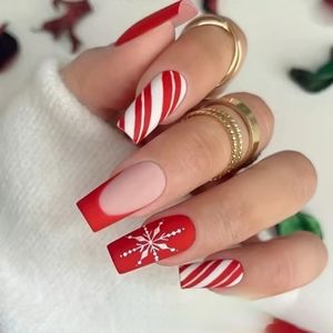 Christmas Nail Design. Press On Nails. Professional Nail Set for Less.